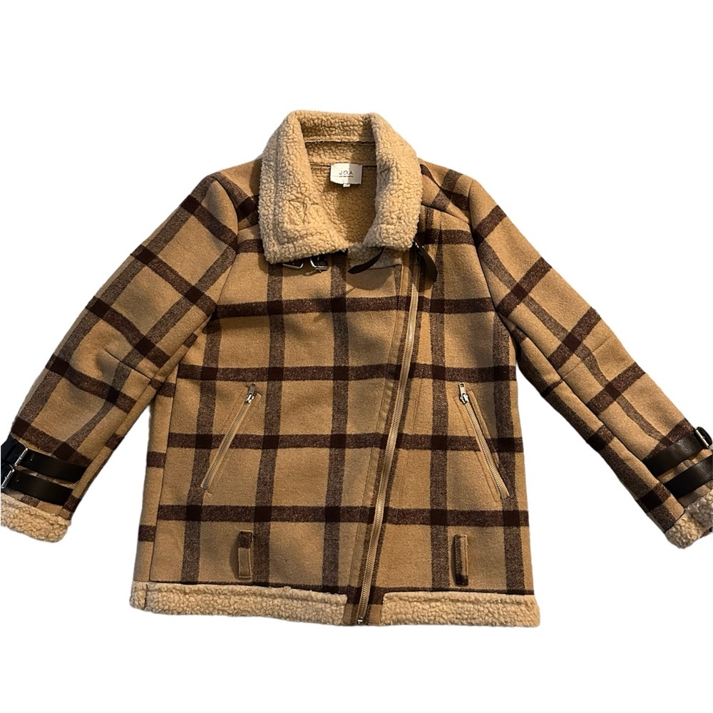 J.O.A Sherpa lined plaid coat